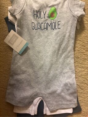 3 pack baby unisex holy Guacamole Avocado taco Baby Romper - Gray white blue